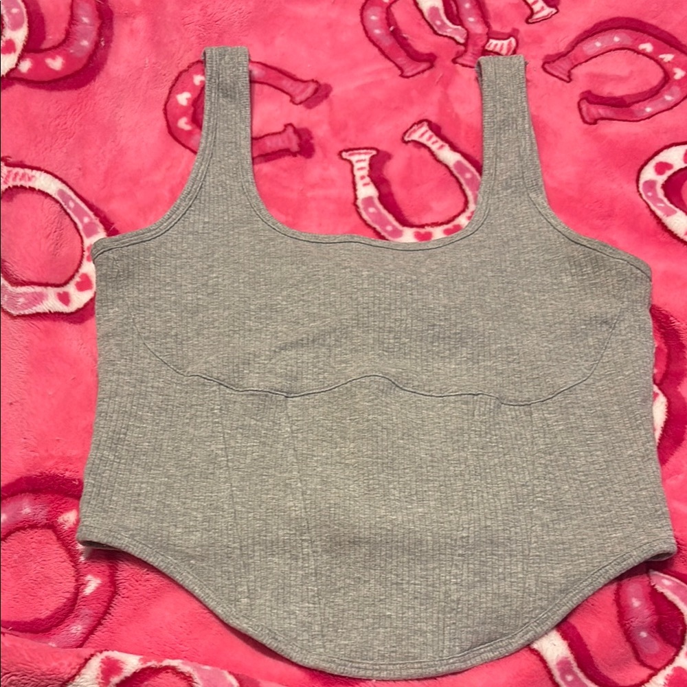 PINK Victoria's Secret Gray Green Fitted Crop Tank Top